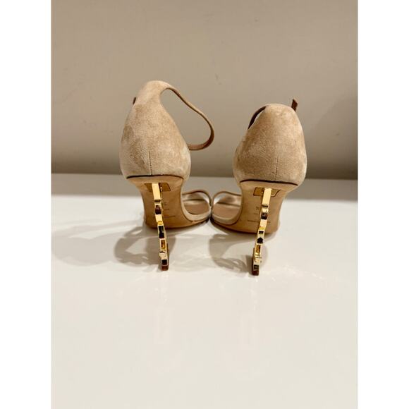 Saint Laurent Suede Vernice Opyum 110 Heeled Sandals Pale Beige Women's EU 38.5 - Picture 8 of 10